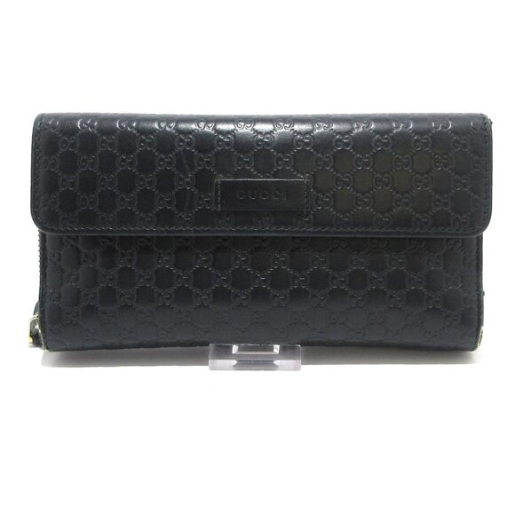 Auth GUCCI Micro Guccissima 449364 Black Leather - Long Wallet - Picture 1 of 16